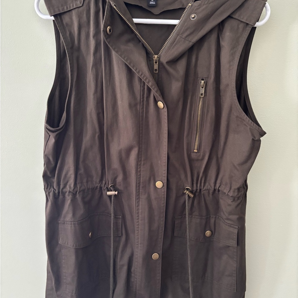 Zenana Outfitters Vest with Hood - Olive Green